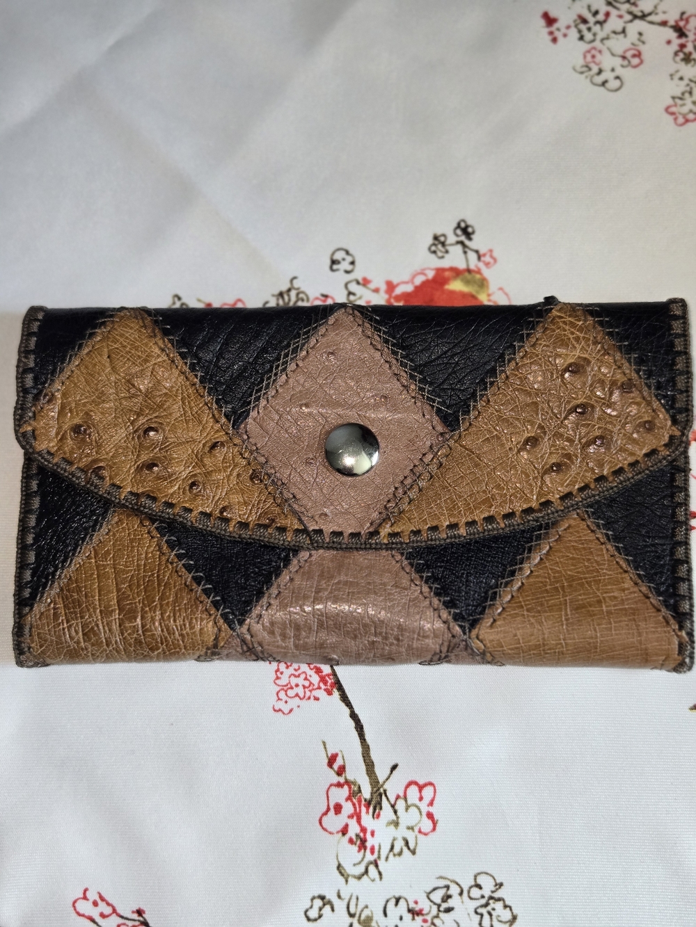 Genuine Leather Vintage Patchwork Wallet in Black and Brown